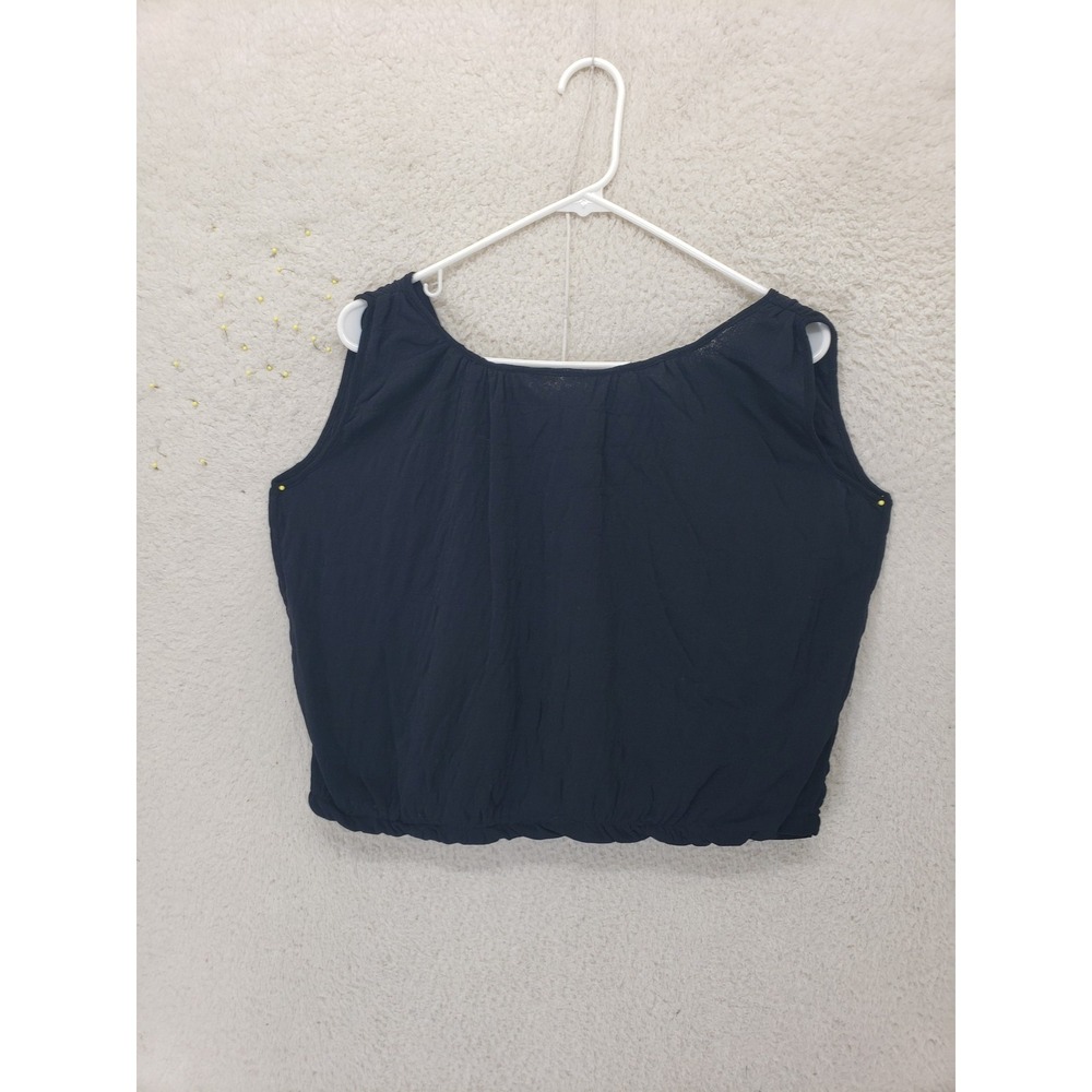 DKNY Tank Top Womens Small Black Sleeveless Textured Cropped Wide Scoop Neck